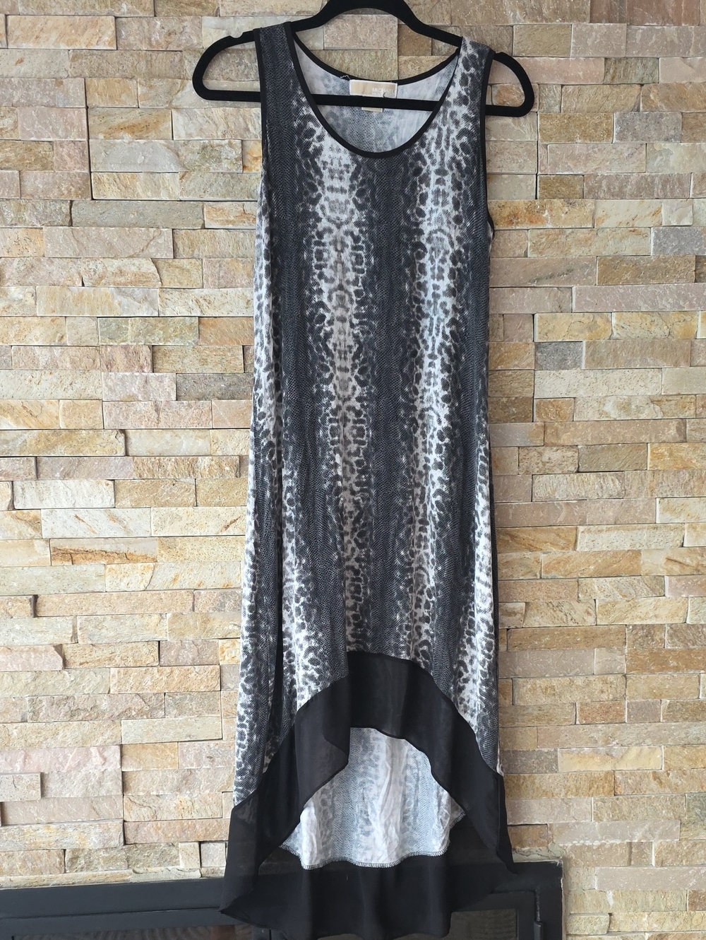 Michael Kors Black and Gray Animal-Print High-Low Dress